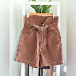 MOTHER  Faux Leather Beige High Waisted Shorts